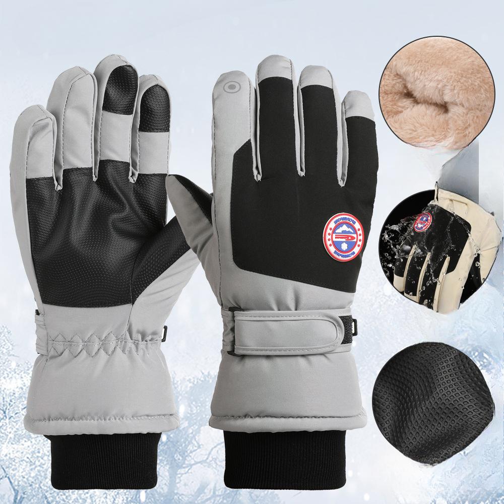 Ski Gloves Autumn and Winter Outdoor Cycling Couples Plus Velvet Thickened Windproof Cold Touch Screen Warm Gloves