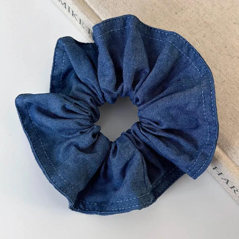 Retro Denim Blue Hair Scrunchies Lady Fashion Square Scarf Headband for Women Temperament Hair Rope Tie Ponytail Rubber Band New