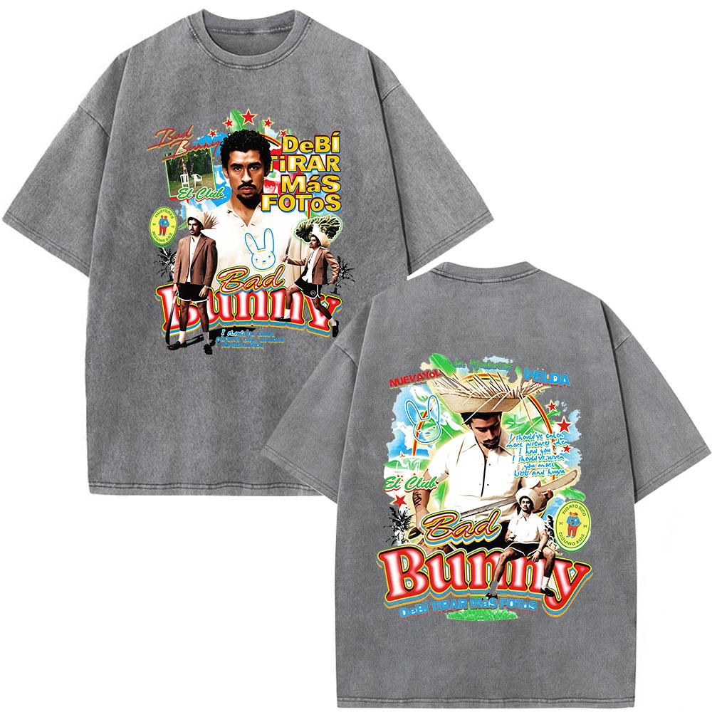 Rapper Bad Bunny Debi Tirar Mas Fotos DTMF Vintage Washed T Shirts Men Women Clothing Fashion Hip Hop ONeck Tshirts Streetwear