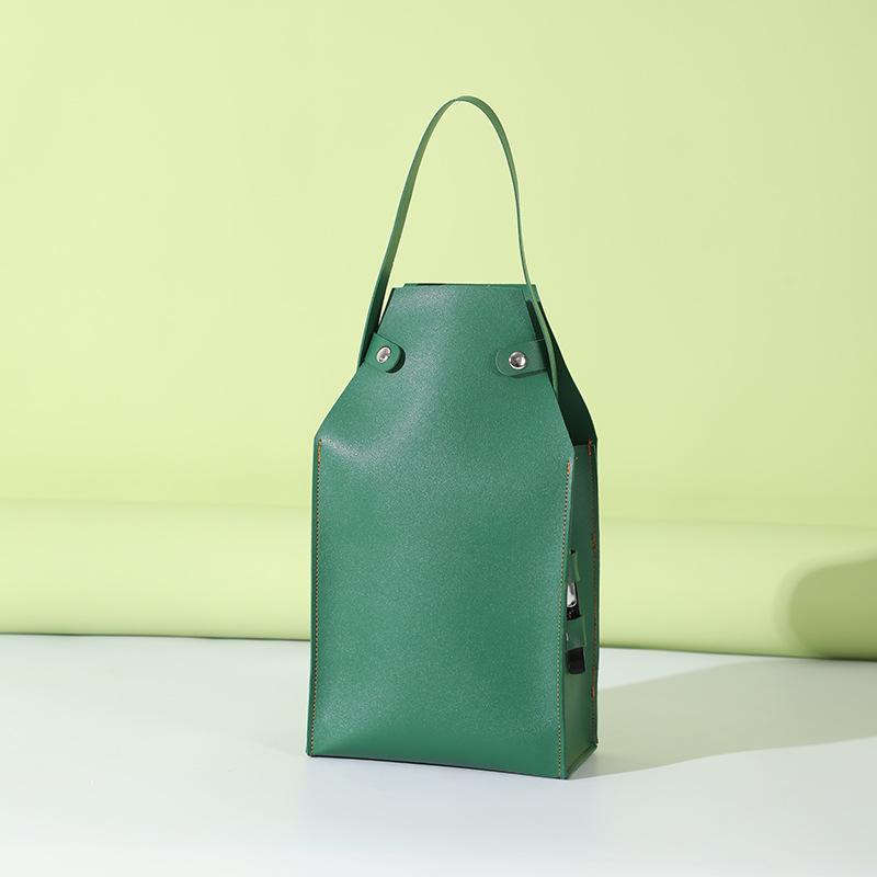 2024 Luxury Pu Leather Red Wine Packing Bag with Handles Reusable Wine Carriers Handbag Gift Champagne Two Bottle Packaging Bag