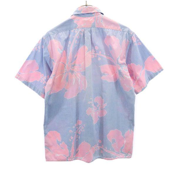 Reyn Spooner 70s Gold Tag Reverse Print Hibiscus Pattern Short Sleeve Aloha Shirt Men's Used