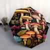 Automatischer Regenschirm Der Schirm hat ein Muster aus bunten Pilzen und botanischen Designs. Tragbares faltbares Design