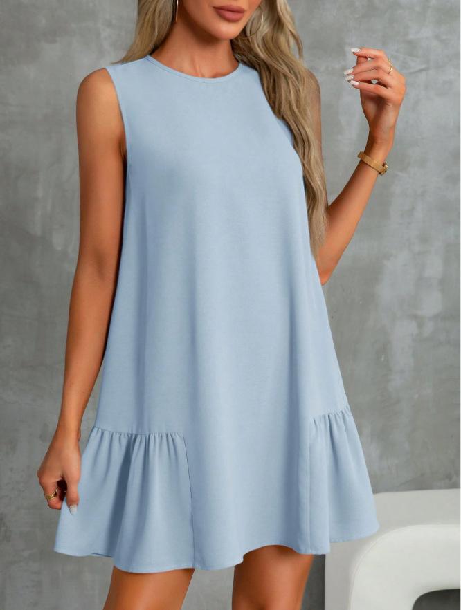 2025 Independent Station European and American Early Spring New Women's Clothing Solid Color Round Neck Sleeveless Vest Dress