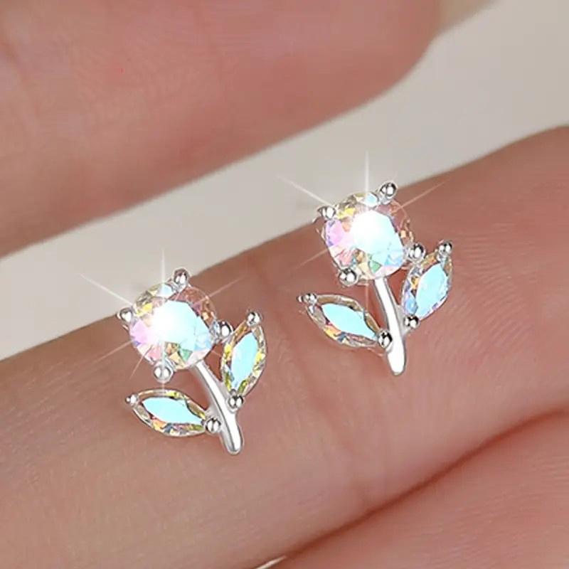 

This Fashion Earrings Are Made of Two Pieces, Inlaid with Colorful Synthetic Flower Earrings, Very Suitable for Daily Outings and Parties.