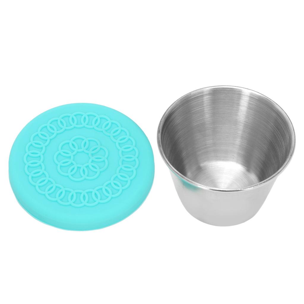 Beauty Salon Essential Oil Cup Stainless Steel Condiment Salad Dressing Container with Silicone Lid 70ml Mint Green Lid