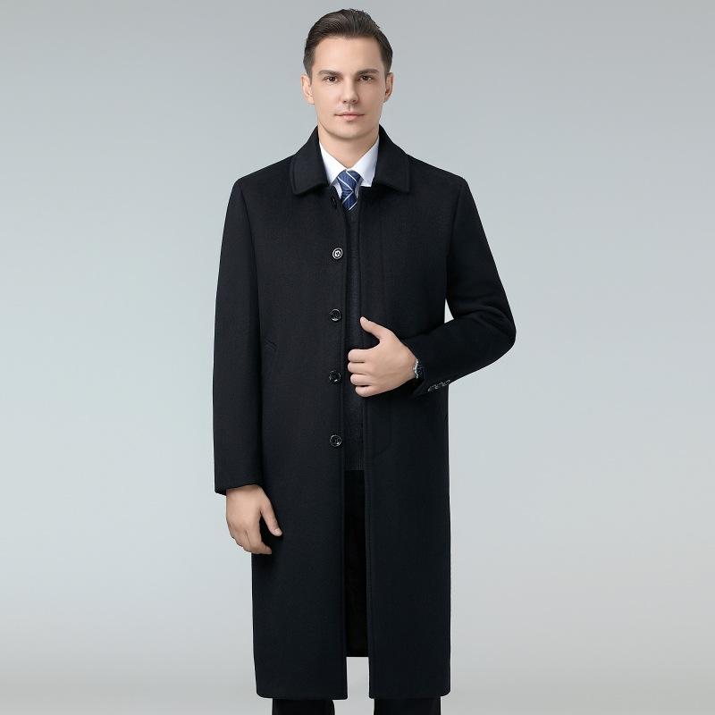 Removable Inner Liner Wool Coat for Men In Autumn and Winter, Long Middle-aged Daddy Coat for Men