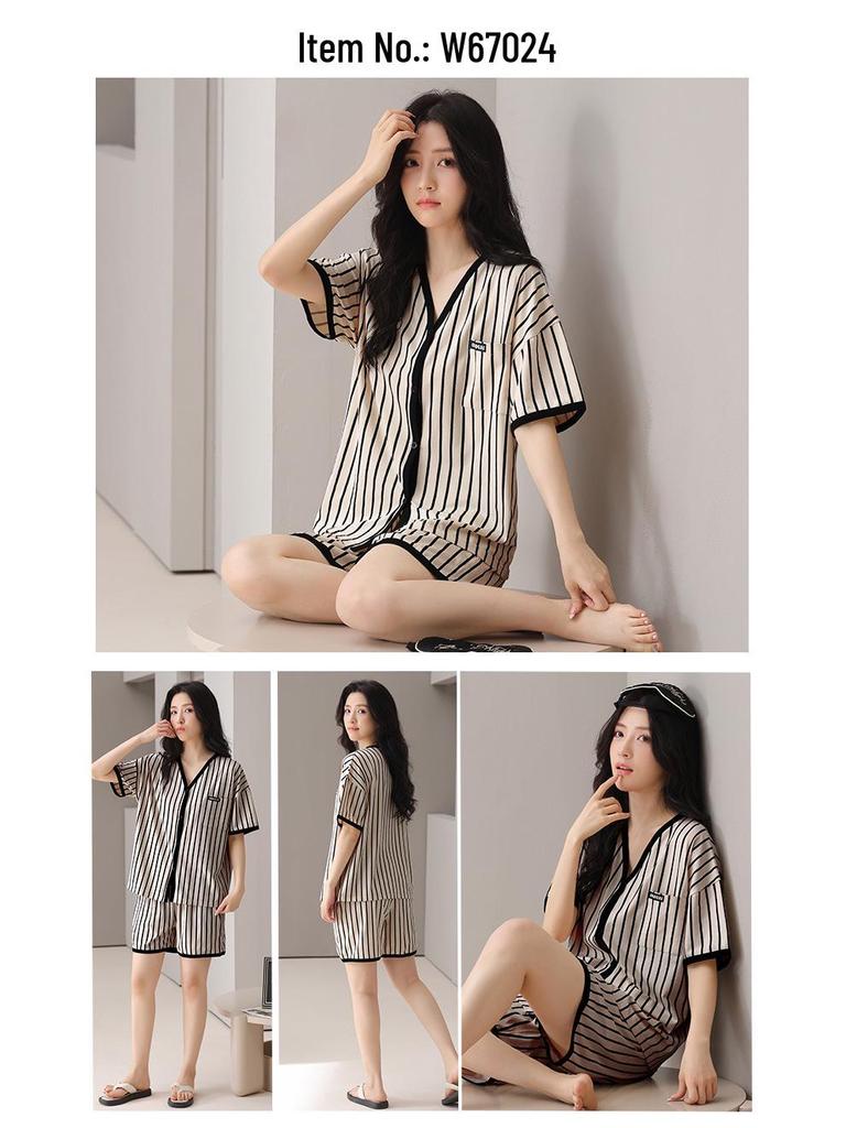 Women's Summer Modal Pajamas: Short Sleeve, Thin Style, with Chest Pads, Round Neck – Sweet Student Homewear