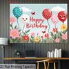 2D Kids Birthday Backdrop with Smiling Balloons, Flowers and Butterflies