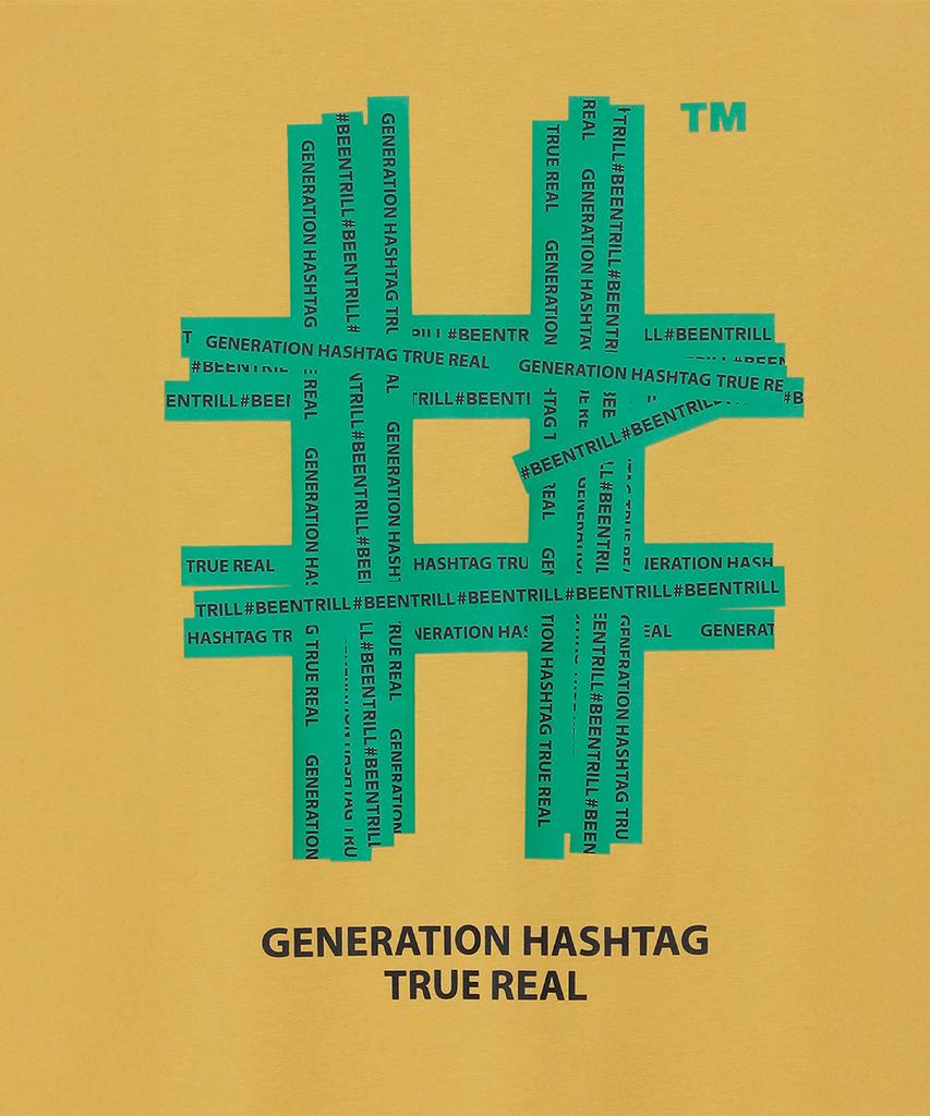 BEENTRILL Green Taping Hashtag Oversized Short Sleeve T-Shirt (Mustard)