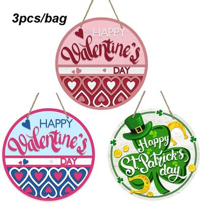3 szt. Znak Happy Valentine's Day do dekoracji drzwi wejściowych, Czerwono-różowe serca miłości Drewniany wieszak na drzwi na zewnątrz na werandę, Walentynkowy drewniany wieniec