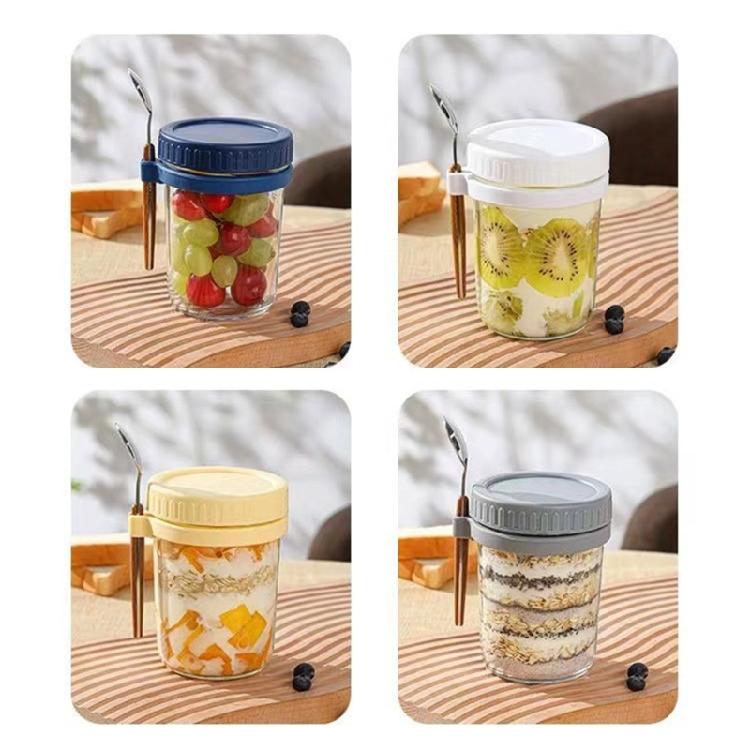 Practical Cereal Container With Spoon And Secure Top Glass Overnight Oats Jar Food Storage Organiser for Breakfast