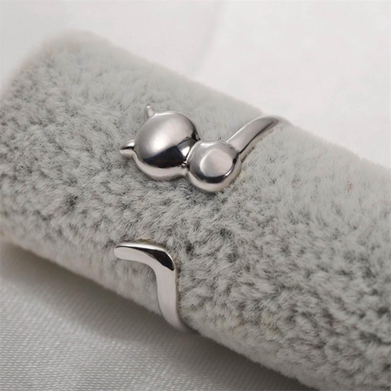 Adjustable Open Rings for Women Lovely Cat Long Tail Finger Rings Knitting Crocheting Joint Rings Jewelry Accessories