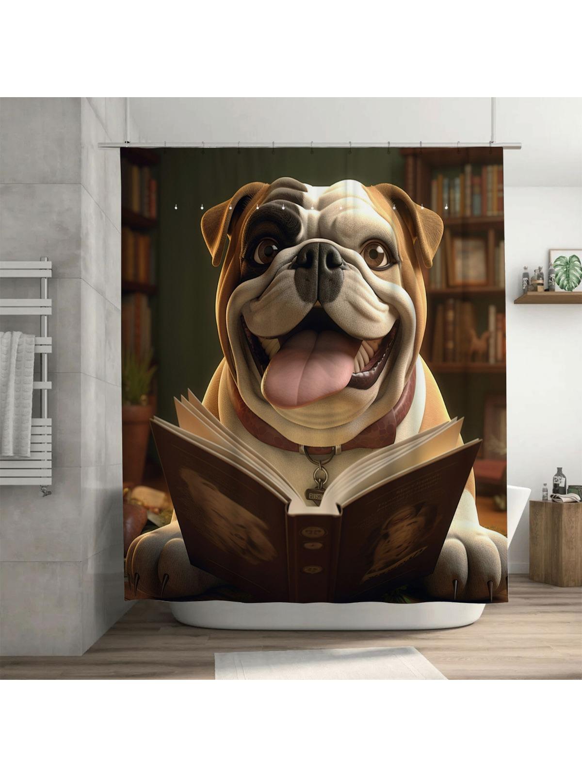 

Reading Bulldog Shower Curtain | Fun and Unique Bathroom Decor 90X180cm