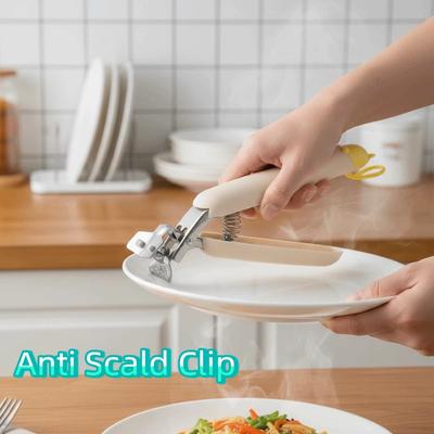 Tray Holder Stainless Steel Anti Scald Clip Anti Slip Silicone Grip Plate Holder Convenient Insulated Dish Lifter Kitchen