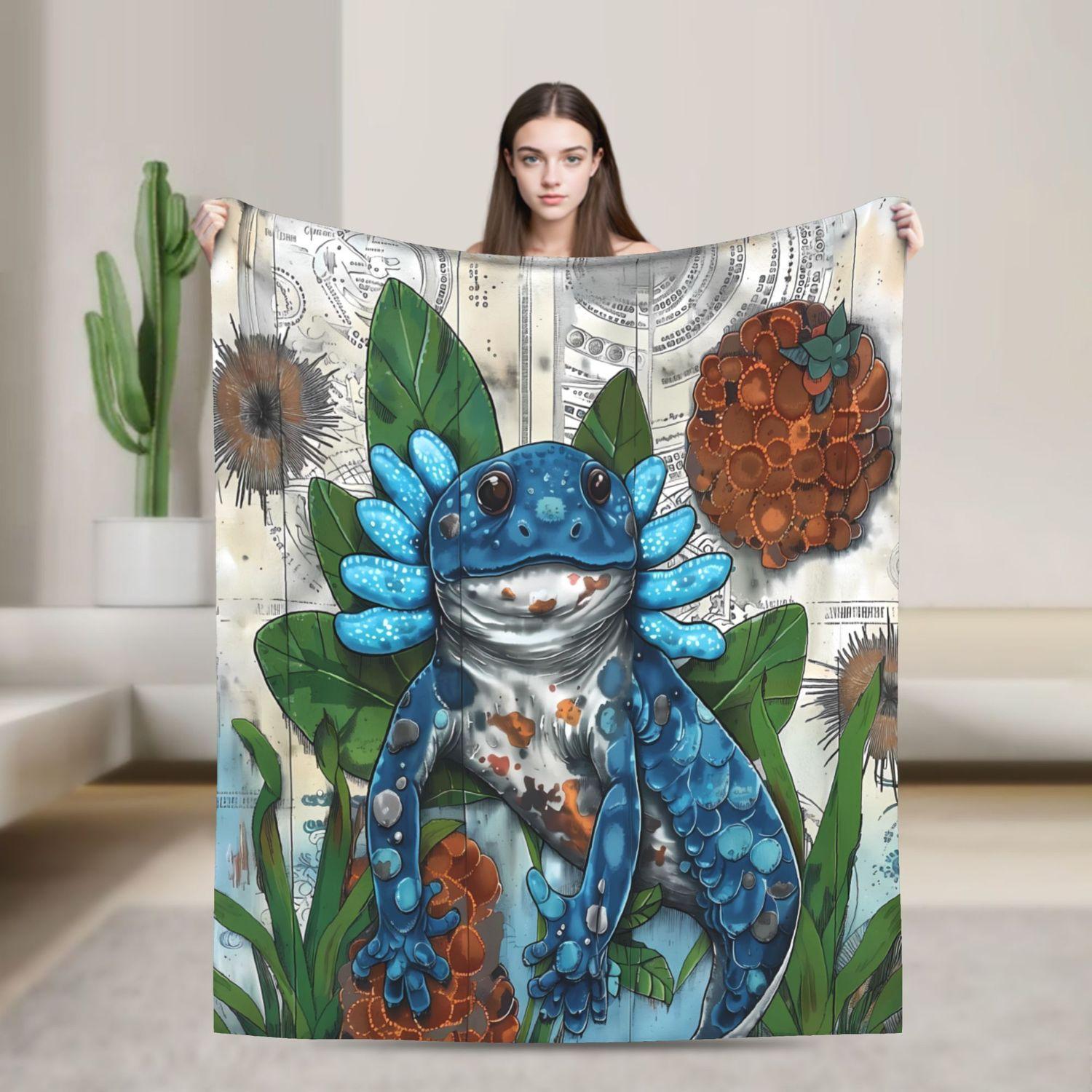

Axolotl Print Flannel Blanket - Soft Warm Beige Reptile Lover Throw 70x100cm