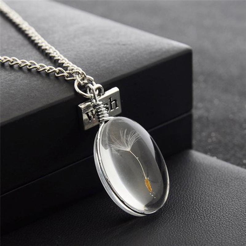 Real Wish Glass Dandelion Seeds In Glass Wish Bottle Chain Necklace Pendant