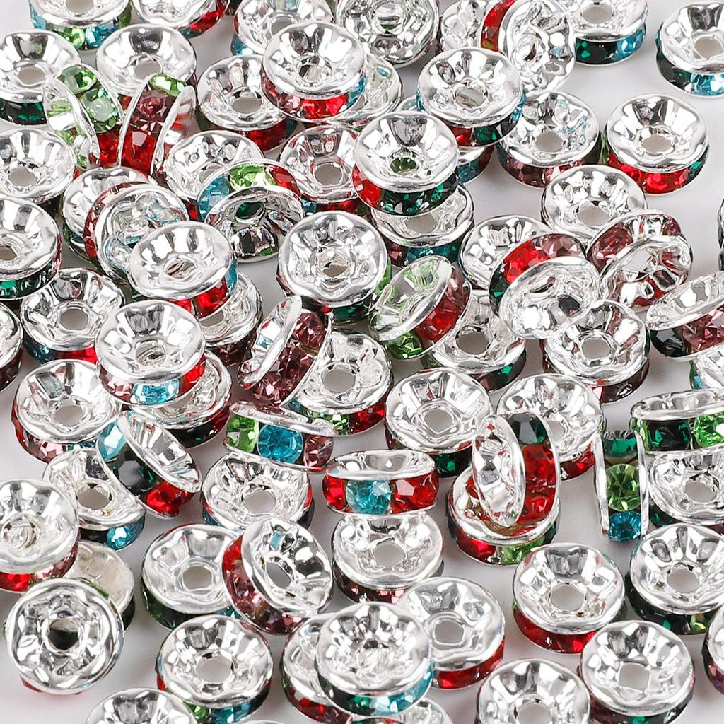 50 Pcs Electroplated Colorful Diamond Spacer Beads for DIY Jewelry, Iron Material