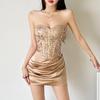 European and American Women's Clothing Autumn and Winter New Street Fashion Solid Color Sexy Tube Top Waist Dress