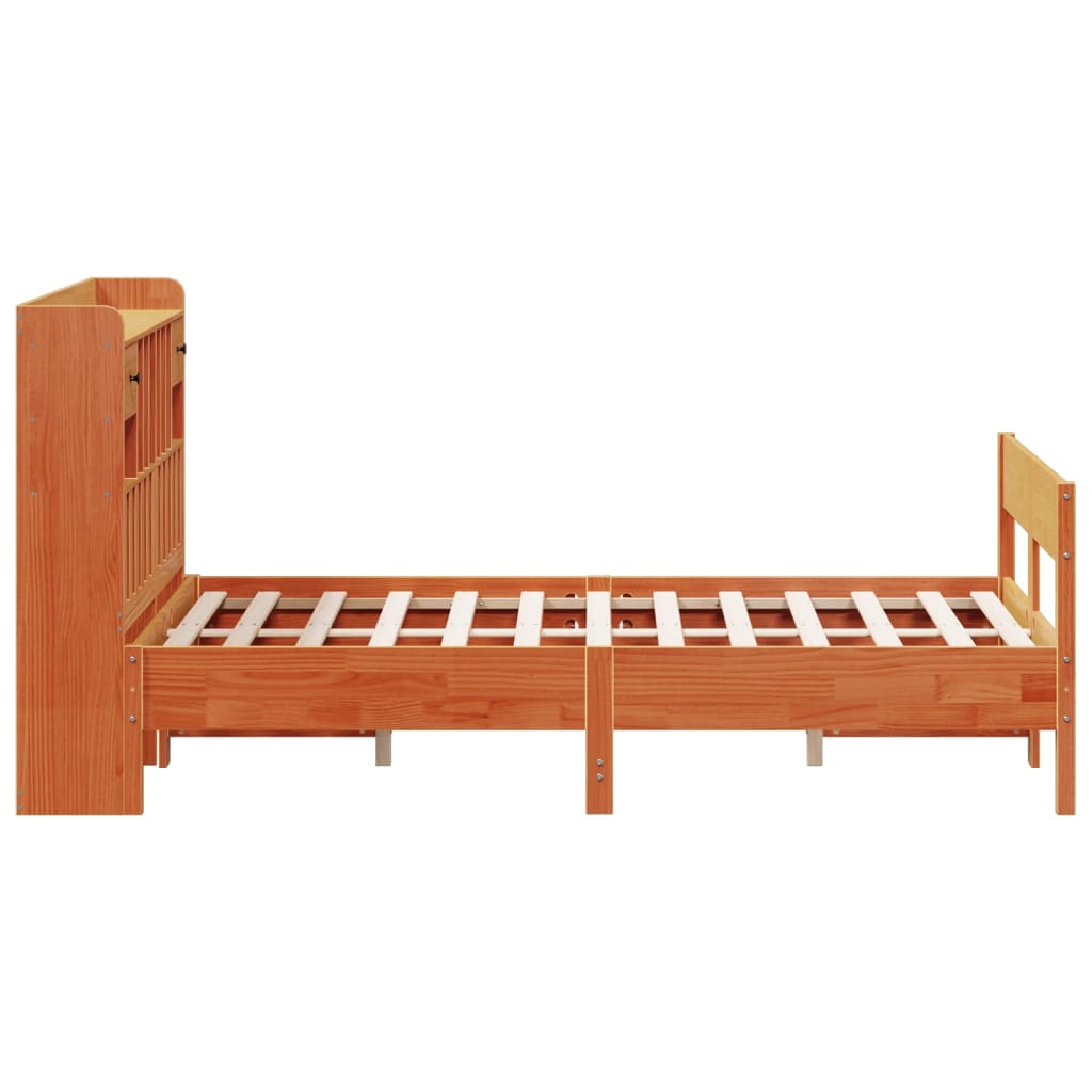 Solid Wood Bed with Shelf Without Mattress Wax Brown 135 x 190 cm