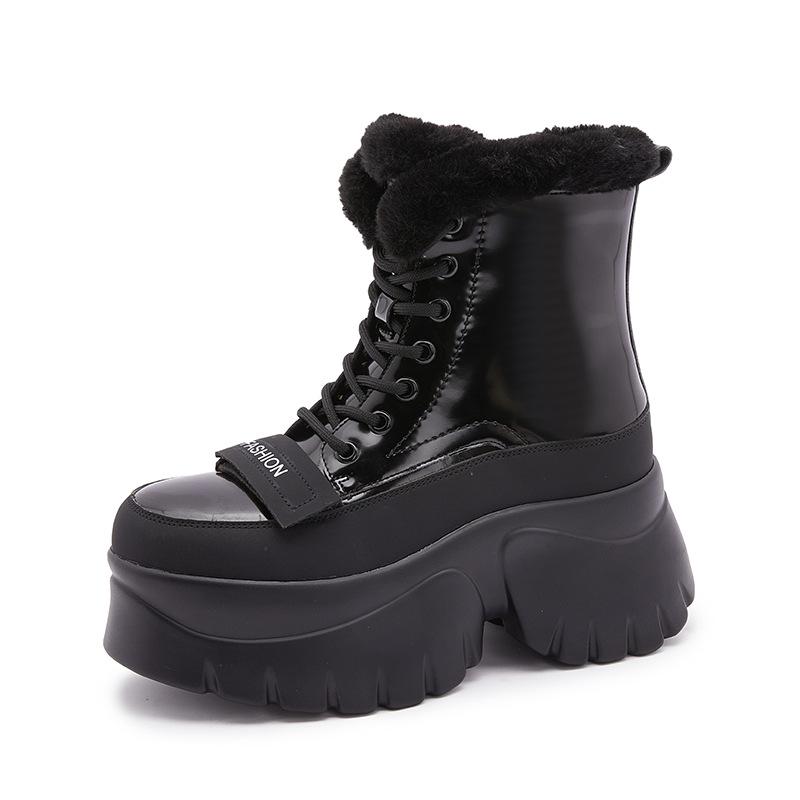 

Thick-soled heightening loafers women s 2025 new autumn and winter warm and velvet British style small leather shoes medium tube high-top cotton shoes 34