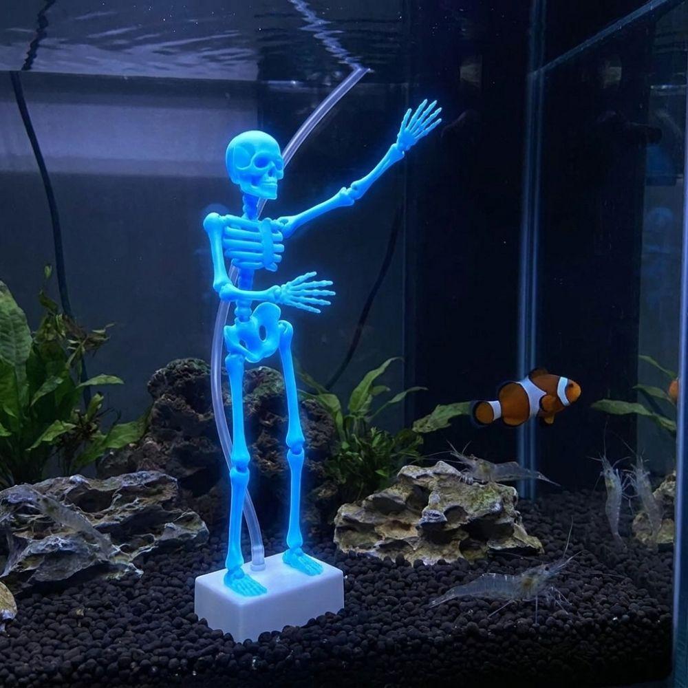 Realistic Dancing Skeleton Aquarium Bubbler 3D Printed with Pipe Suction Cup Movable Skeleton Fish Tank Bubbler Movable Wiggle