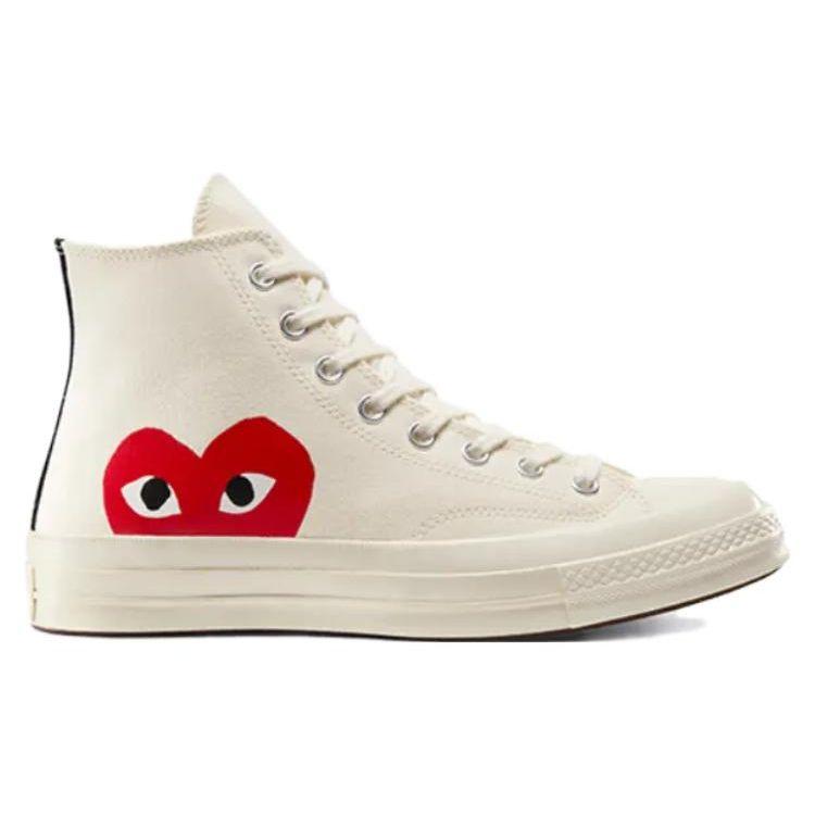 Mens Comme Des Garçons Play X Converse Chuck 70 High Milk 2023 Unisex Sneakers Cream White High-Risk-Red A08792C