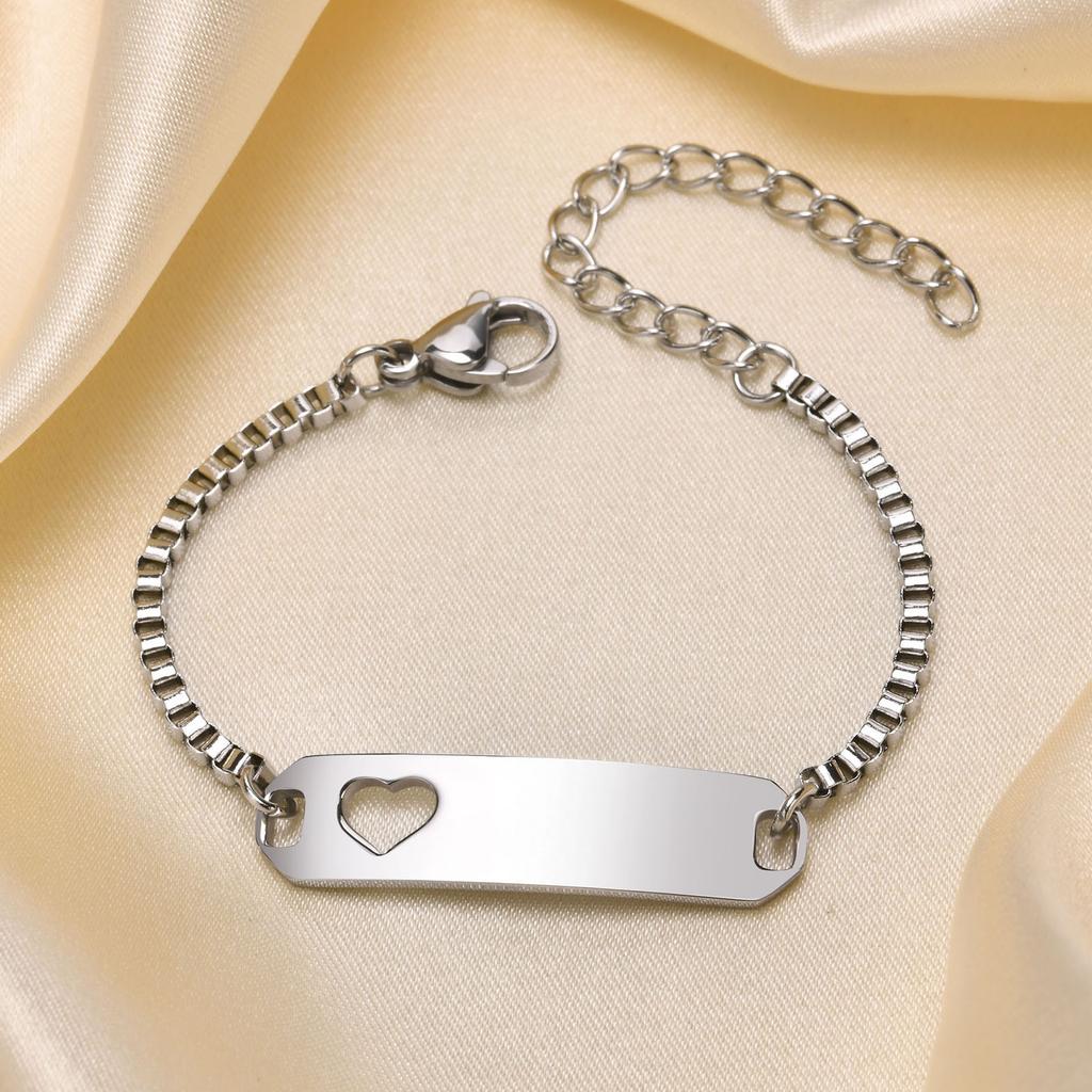 Free Customize Mom Lover Stainless Steel Heart Bracelets, Personalized Cuff Bangle Girls Boys Name Date Wristband