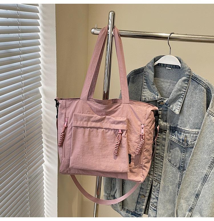 Casual Solid Color Nylon Tote Bag New Large-capacity Commuter Cloth Bag Simple and Lightweight Shoulder Messenger Bag