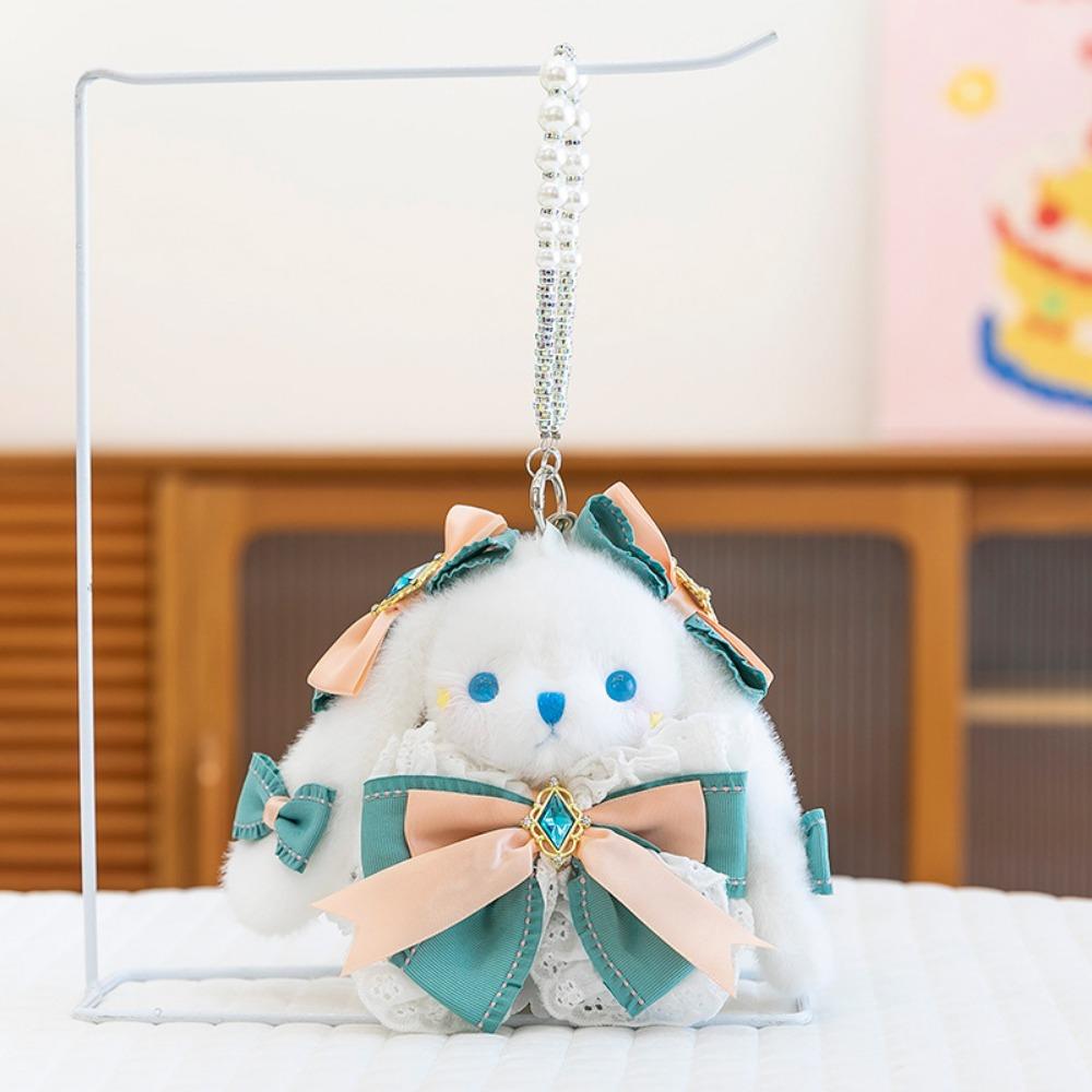 Cartoon Plush Rabbit Keychain Princess Pearl Dress Drooping Ear Rabbit Pendant  Girl's Toy