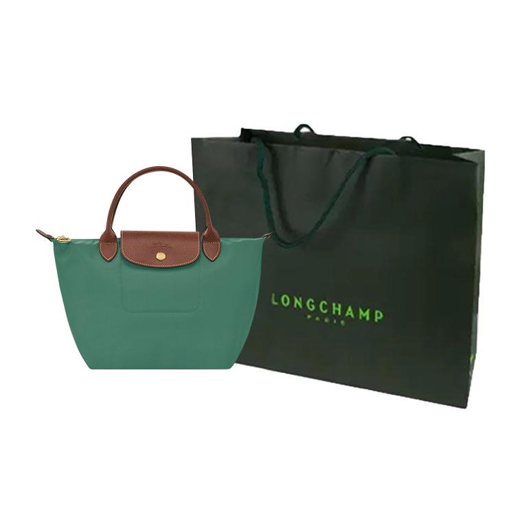 Longchamp Le Pliage Original Minimaliste Sac Cabas Dumpling en Toile de Nylon Texturée et Cuir pour Trajet Quotidien Petit Sac Cabas Femme Sauge 1621089P84