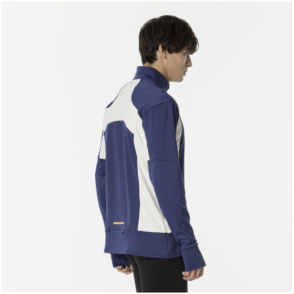 Running Wear Warma Light Half Fleece Reflective Estate Blue [Mizuno] Shirt, Zip, Aurora, Warm, Lining, Stretch, Print, J2MCA505, Men's,