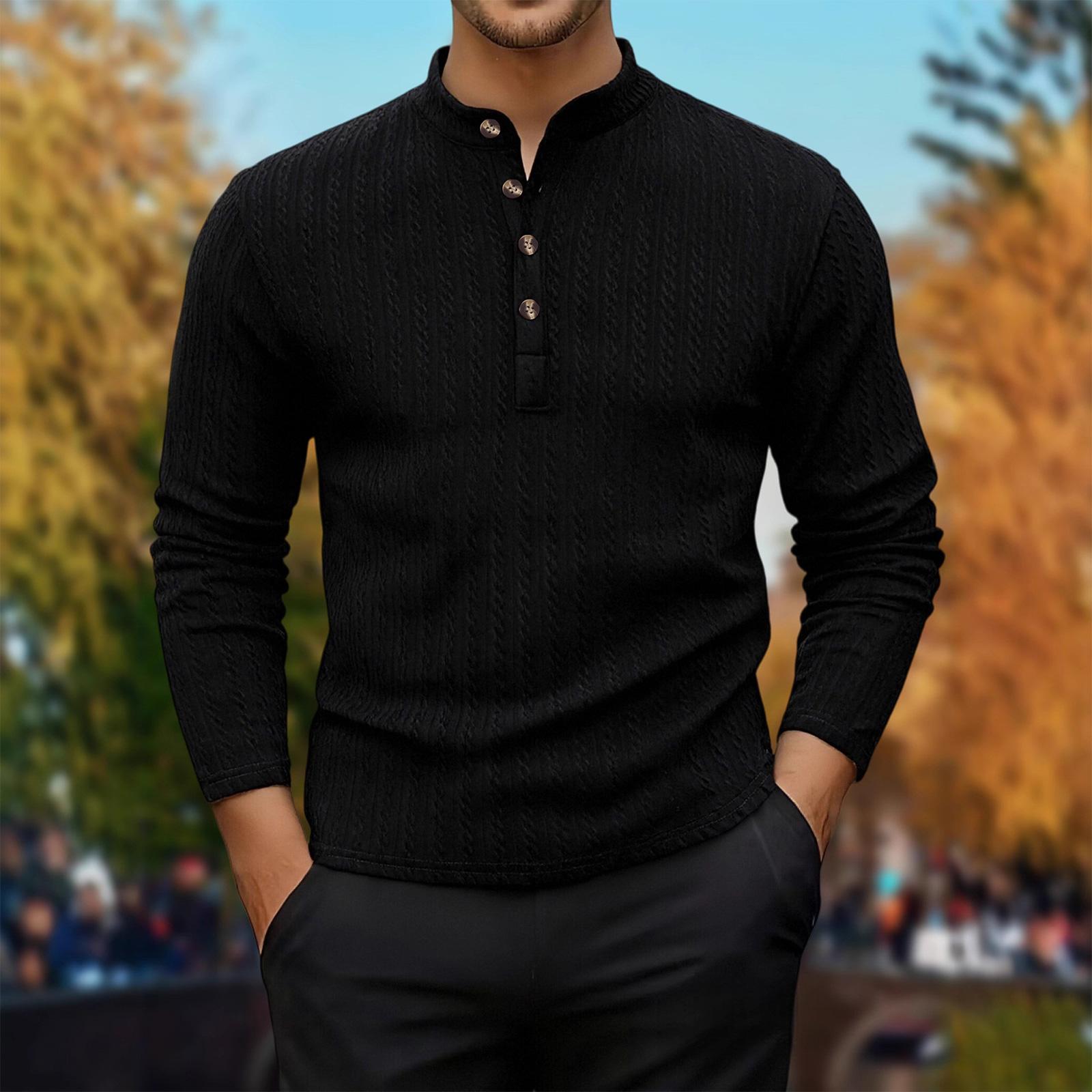 

Men S Printed T,Shirt Outdoor Retro Button Loose Long Sleeve Top XL чорний