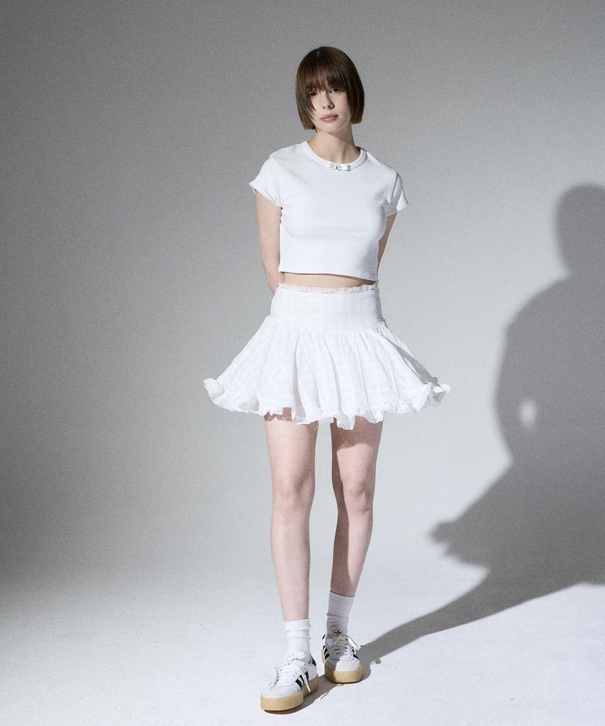ALIENAR Lace Check Flare Skirt