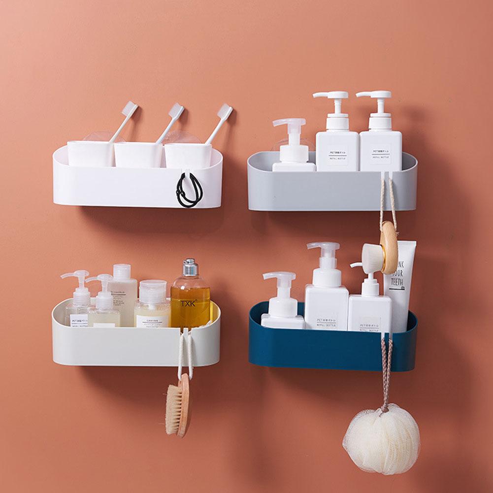 Étagère de Salle de Bain en Plastique Étagère de Rangement Organisateur de Douche Panier de Rangement pour Cosmétiques Support Mural Design à Vidange Support sans Perçage
