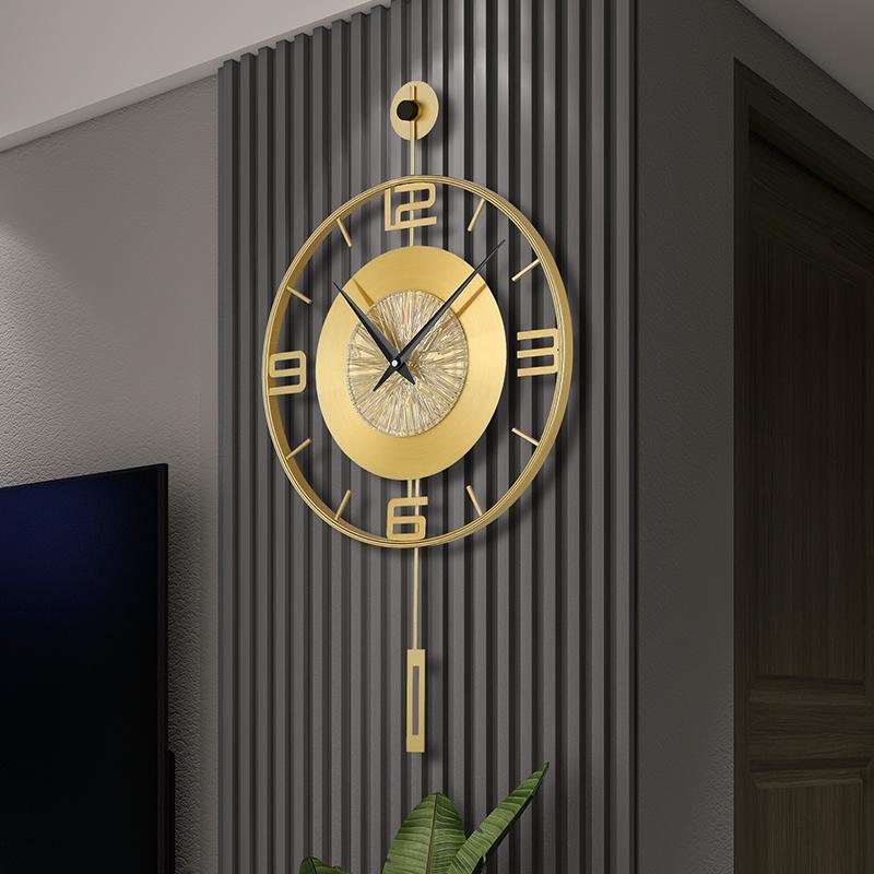 Luxury Metal Swinging Wall Clock Minimalist Living Room Clock Mural Watch Restaurant Mute Number Quartz Clock Room Decoration