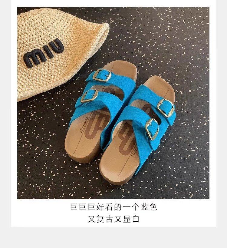 Soft leather version~ Boken cool slippers women's outer wear 2025 summer new thick bottom one-word buckle with lazy height Boken tow