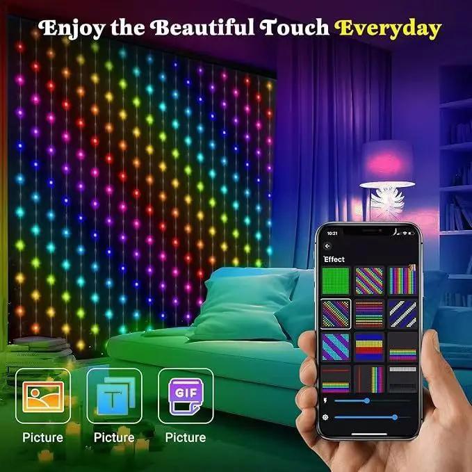 Smart Bluetooth Christmas Curtain Lights – Colorful LED Festival Decoration