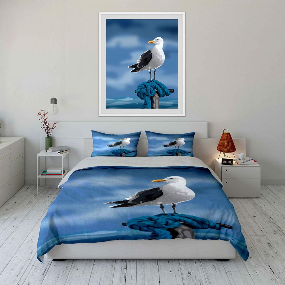 Dekoratives Set Meeresvögel Weiche Bequeme Bettbezug Bettwäsche-Set Enthalten 1*Bettbezug & 2*Kissenbezüge, Geschenk