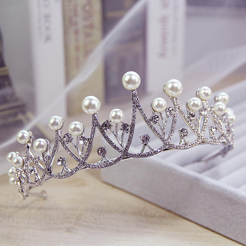Grandes Tiaras de Noiva Vintage Cor Prata Coroas Faixa de Cabeça Cristal Strass Concurso Noiva Acessórios de Cabelo Coroa de Casamento Pérola