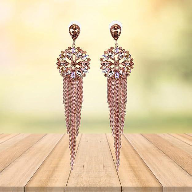 Jewellery Gifts Stylish Latest Western Ear Rings Gold Plated Crystal Handmade Tassel Long Earrings