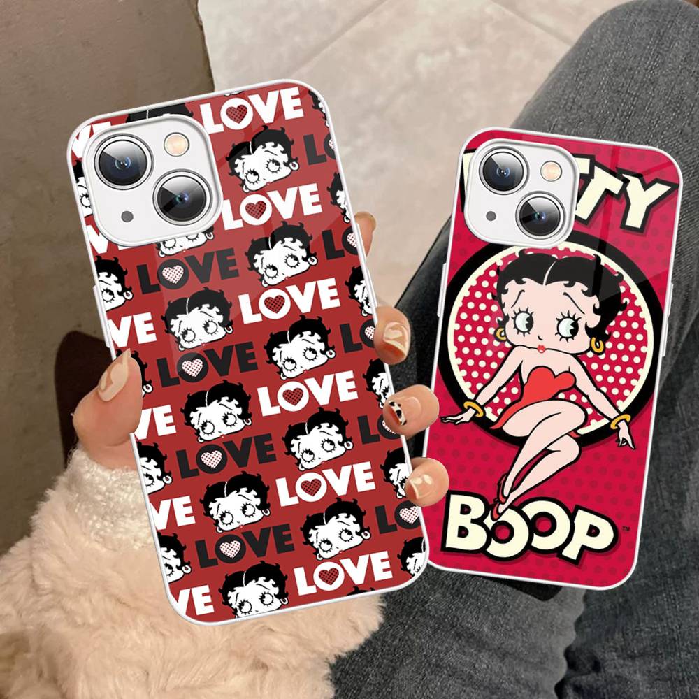 Animation B-Betty Boop Tempered Glass For Iphone 14 13 12 11 Pro Mini XS MAX 14Plus X XS XR Cover