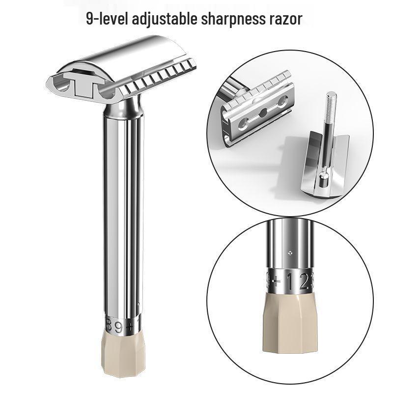 Adjustable T-Type Manual Razor for Men - Double-Edge, Old-Fashioned, Two-Piece Design