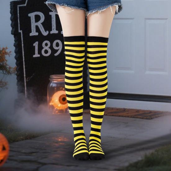 Womens Striped Arm Warmers Leg Warmers Set Winter Knitted Over The Knee High Socks Long Fingerless Gloves Set for Christmas Halloween