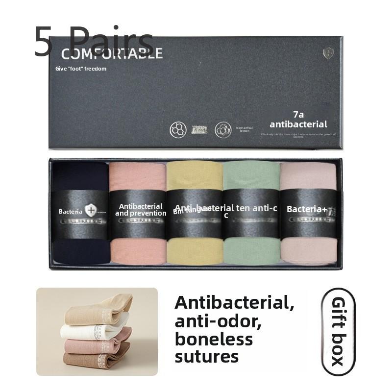5 Pairs of Women's Spring and Autumn Pure Cotton Anti Bacterial Deodorant Gift Box Medium Tube Socks