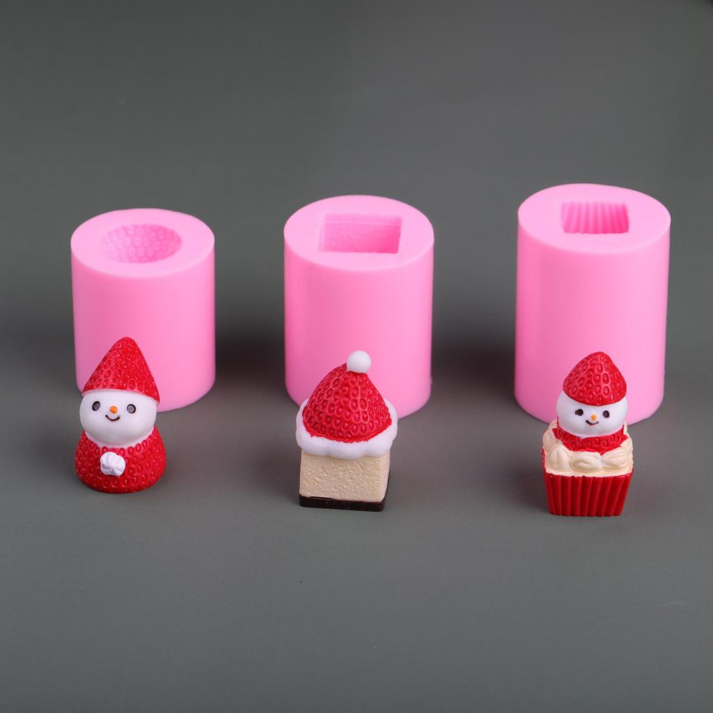 Cartoon Candle Silicone Molds Christmas Theme Strawberry Cake Snowman Candle Mould for DIY Christmas Craft Decorations