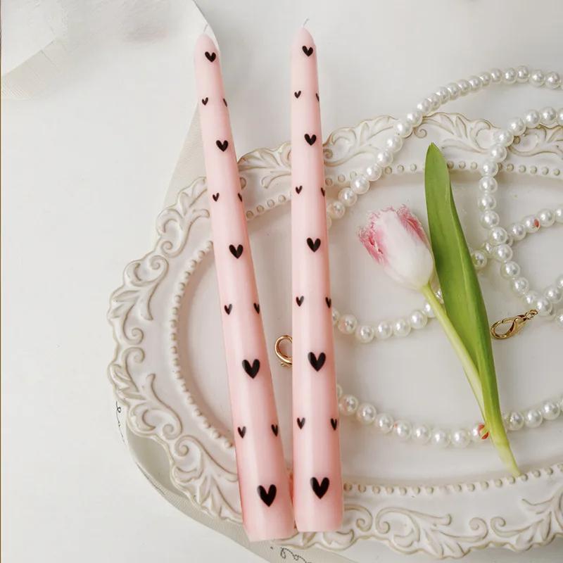 Romantic 2PCS 25CM Long Pole Printed Candles - Wholesale Smokeless Column Wax, for Wedding, Valentine's Day & Banquet