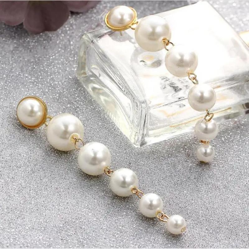 Simple Long Dangle Wedding Party Beautiful Gift Pearl Ball Drop Earrings Jewelry Accessories for Women Girls Fashion Earringsing