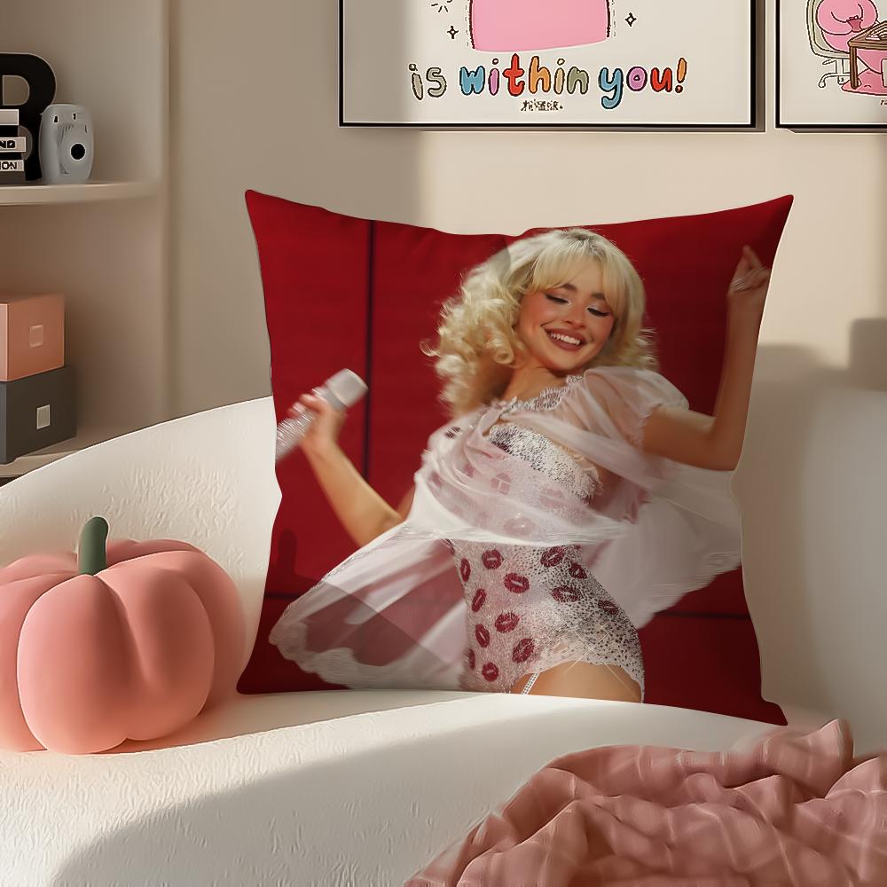 Modern Pop Beautiful Singer SSabrina Carpenter Cushion Cover Pillowcase Short Plush Invisible Zipper Room Sofa Cushion Cover