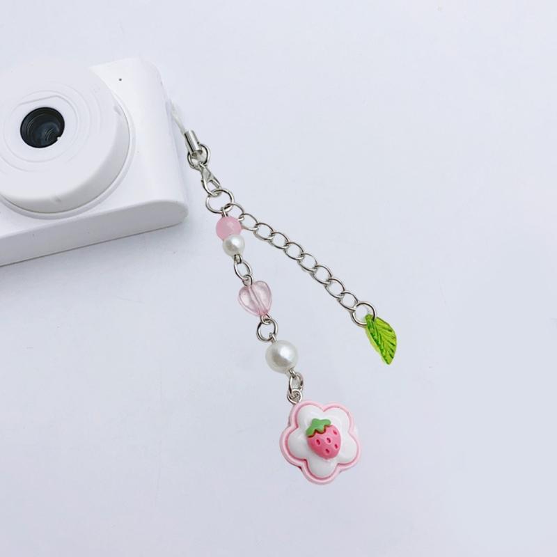 Elegant Acrylic Bead Phone Chain Phone Charm Pendant Portable Keychain Flower and Heart Leaves for Women's Fashion