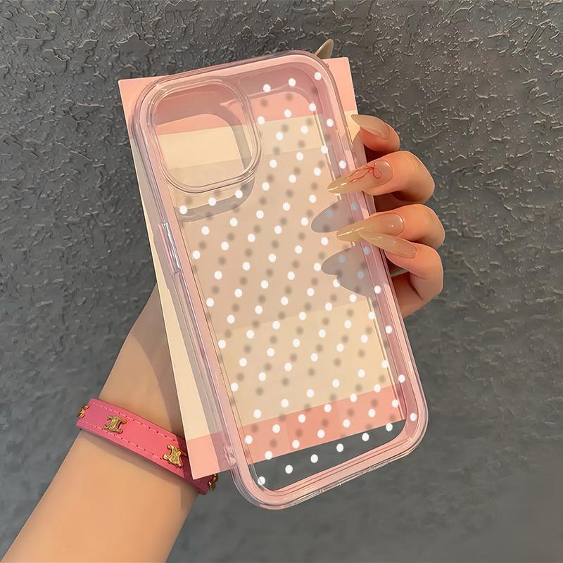 White Polka Dots TPU Transparent Pink Phone Case For iPhone 11 12 13 14 15 16 17 Pro Max 15 Plus Shockproof Silicone Soft Cover